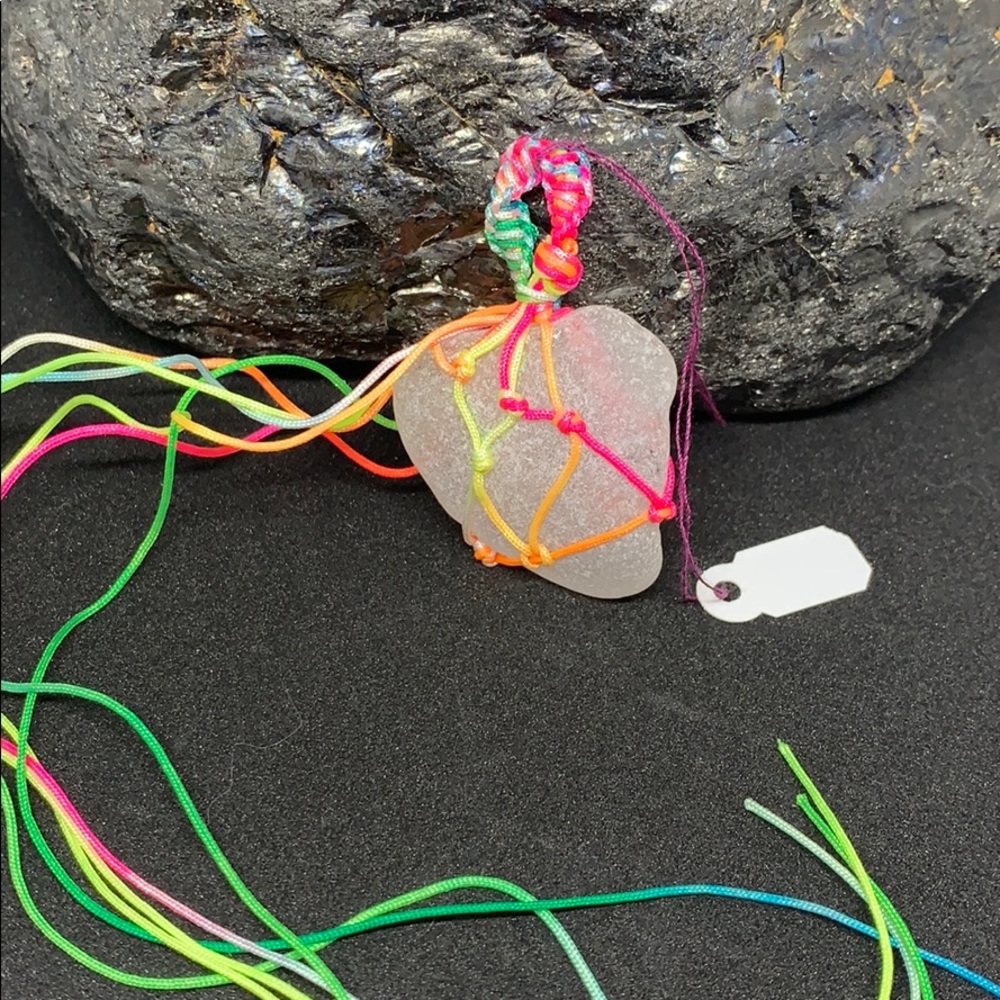 Rainbow macrame White Sea glass